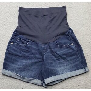 A Glow Maternity Boyfriend Shorts Womens 6 Blue Denim Stretch Cuffed Tube Waist